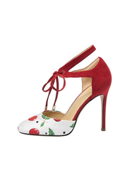 Lace-up suede bridal sandals with round toe design