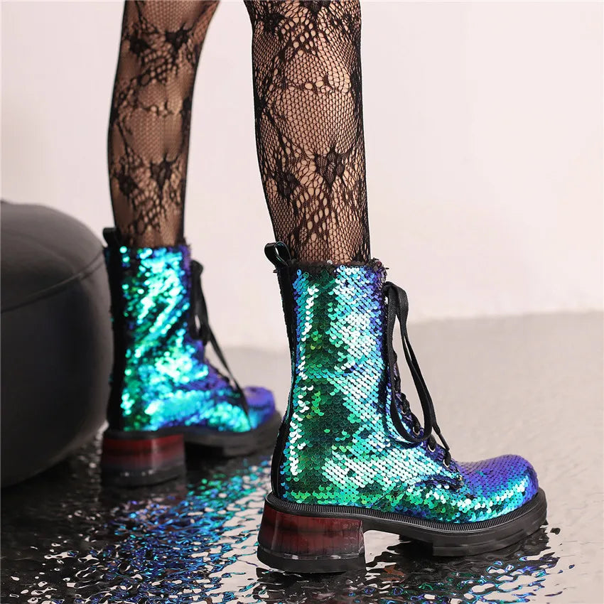 High-shine ankle boots with platform lift
