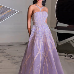 The full length of the Lavender Dream Dress, showing its flowing A-line silhouette.