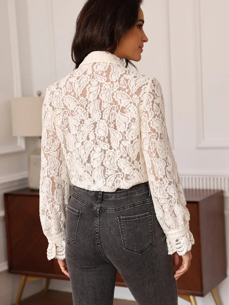 Layered lace blouse outfit that works from work to evening events