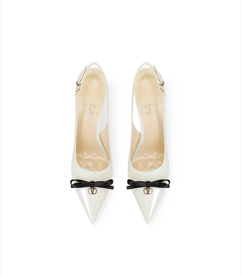 Leather stitch butterfly-knot sandals with thin high heel