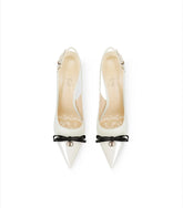 Leather stitch butterfly-knot sandals with thin high heel