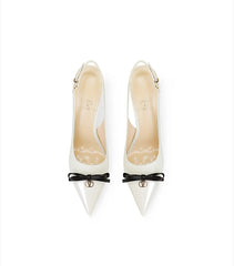 Leather stitch butterfly-knot sandals with thin high heel