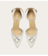 Leather pointed toe sandals with rhinestone embellishments