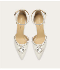 Leather pointed toe sandals with rhinestone embellishments