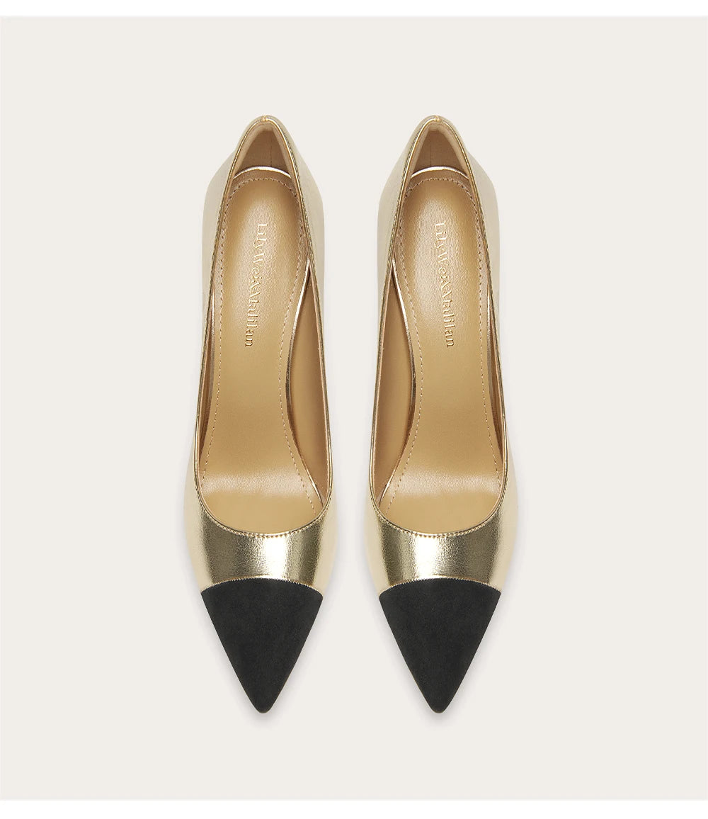 Wide fit stitched leather pumps with round toe