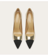 Wide fit stitched leather pumps with round toe