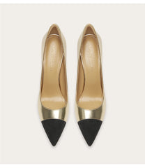 Wide fit stitched leather pumps with round toe