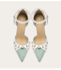 Light blue pearl party heels styled for evening events and celebrations