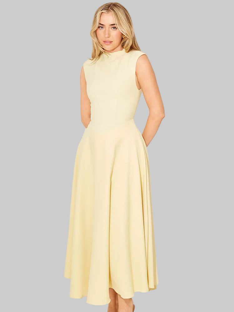 Light yellow a-line maxi dress for elegant events and brunches
