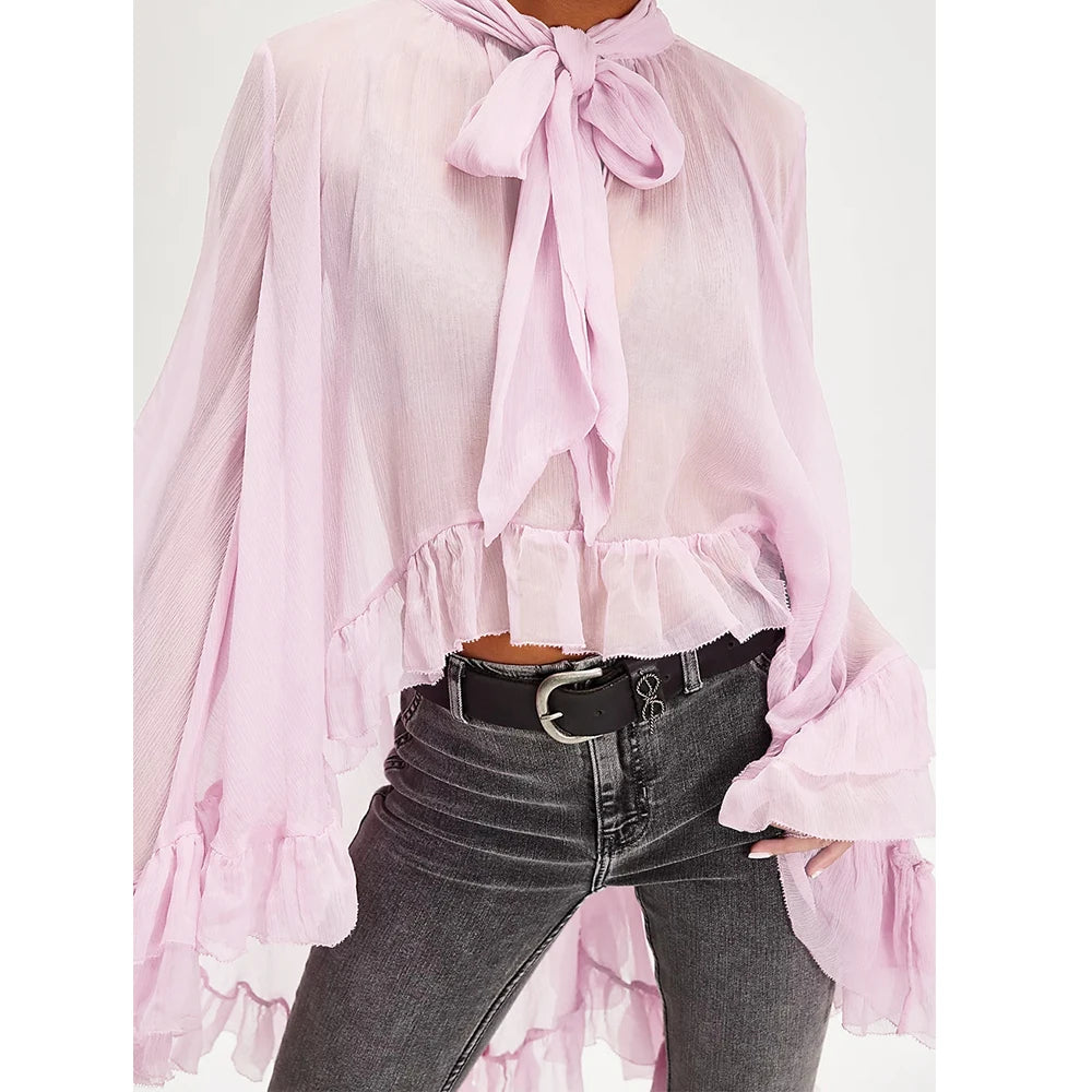 Lightweight sheer blouse with relaxed fit and airy chiffon-style drape