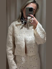 Summer openwork cardigan with high-waist shorts