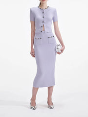 Woven top and high-waist midi skirt set with refined trim