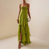 Halter neck floor-length maxi dress with airy tiered layers
