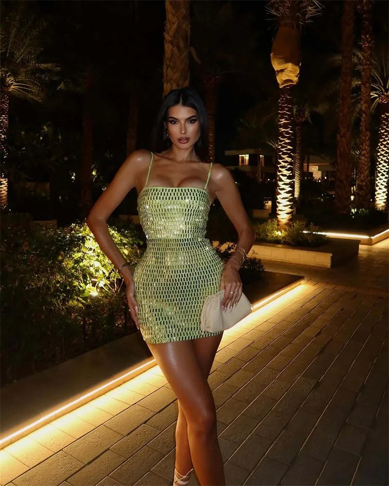 Lime Green Sequin Mini Dress | Bustier Party Night-Out Golden Atelier Lime Green Sequin Mini Dress | Bustier Party Night-Out Golden Atelier