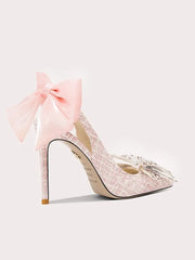 Lolita crystal bow party pumps, pastel pink color