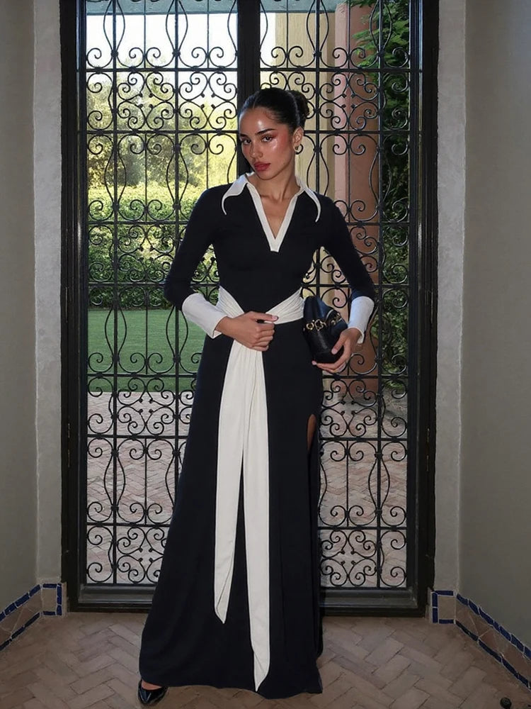 long sleeve black wrap dress styled for fall events