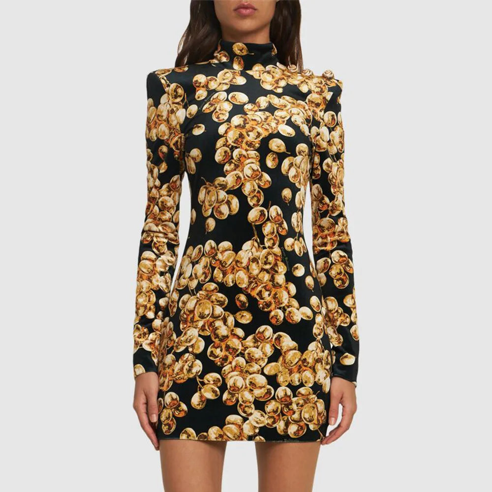 Long sleeve bodycon gold velvet cocktail dress for women