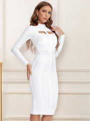 bodycon white midi dress styled for cocktail and evening events