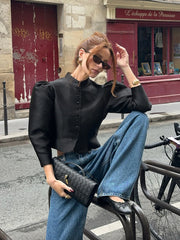 Long sleeve cropped jacket top with a refined high neckline