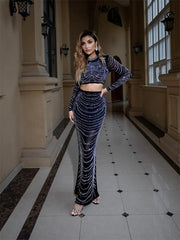 Long sleeve crop top and skirt set for parties and celebrations
