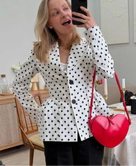 Loose city chic polka blazer featured for modern business casual looks