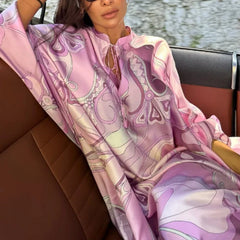 Loose fit pink maxi dress with long sleeves