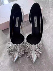 Luxury metallic event heels in silver with slip-on style