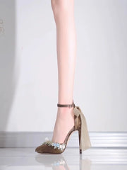 Round-toe lace high heel sandals for evening events