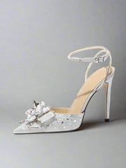 Sparkling mesh stiletto high heel shoe available in large and small sizes for women on a white background,.