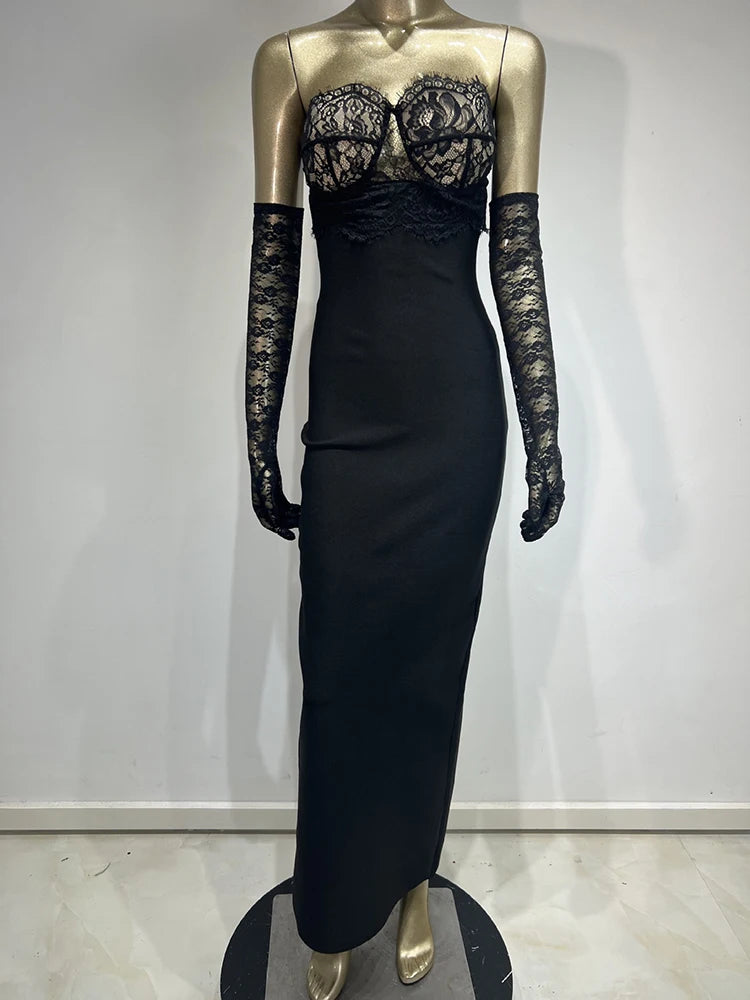 Luxury sleeveless backless party dress with lace details