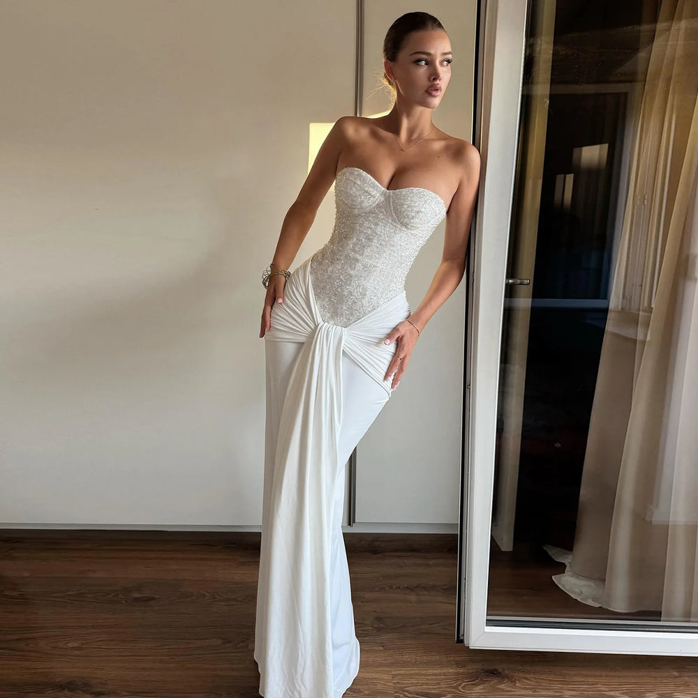 Mesh maxi dress with a slim fit for weddings and galas