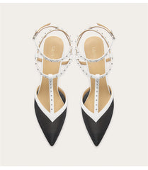 Mesh stiletto sandals with rivet stitching detail