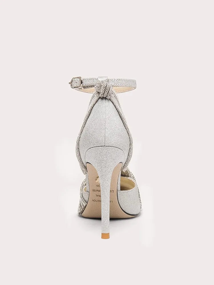 Metallic crystal event pumps designed for elegant occasions