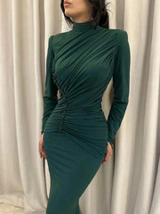 Metallic sheath long dress featured for autumn party and city night style