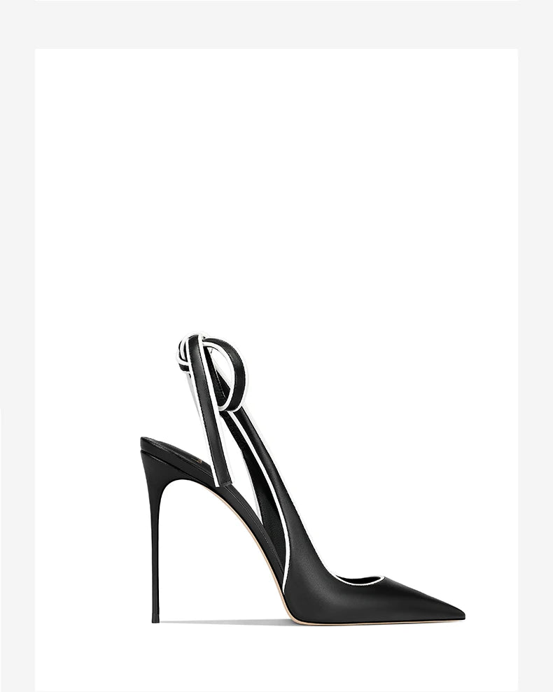 Minimal black occasion heels with statement tie detail