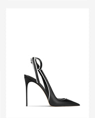Minimal black occasion heels with statement tie detail