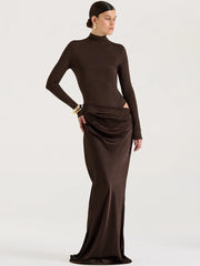 Minimalist formal dress with sleek modern silhouette.