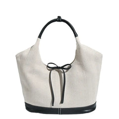 Minimalist canvas patchwork tote with black contrast accents