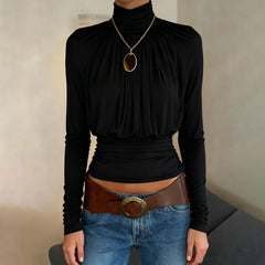 Sleek long sleeve cropped top designed for high-waist styling and layering