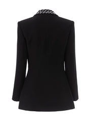 Elegant black blazer with slim silhouette and decorative lapel