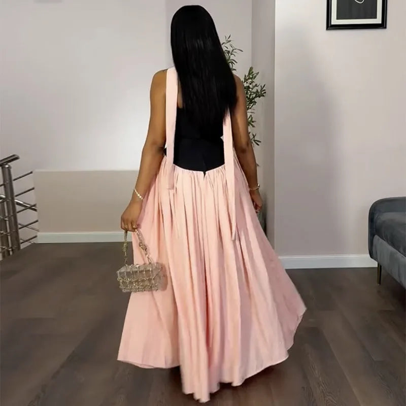 Modern patchwork ball gown displayed at a formal celebration