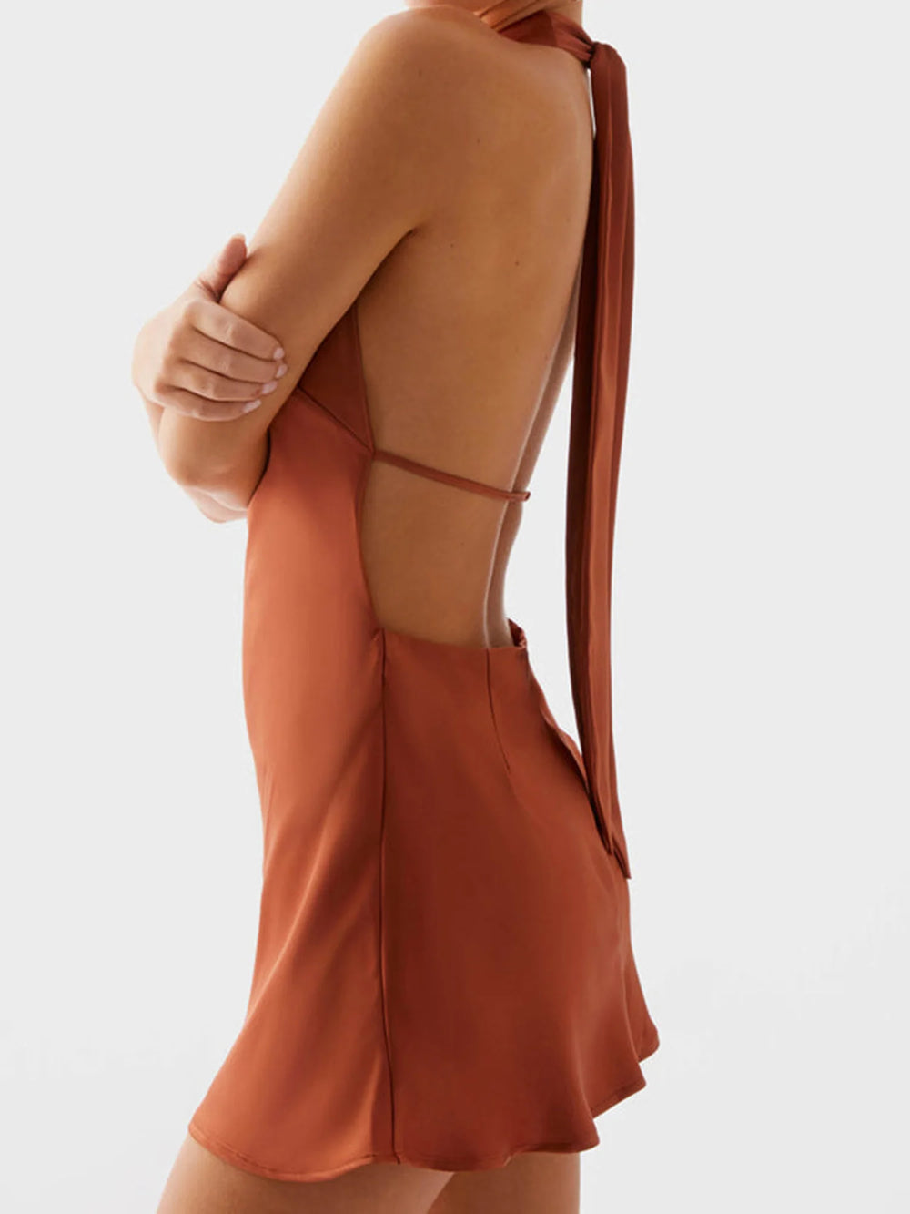 Modern rust sleeveless casual mini dress