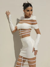 O neck long sleeve bodycon gown with see-through mesh areas