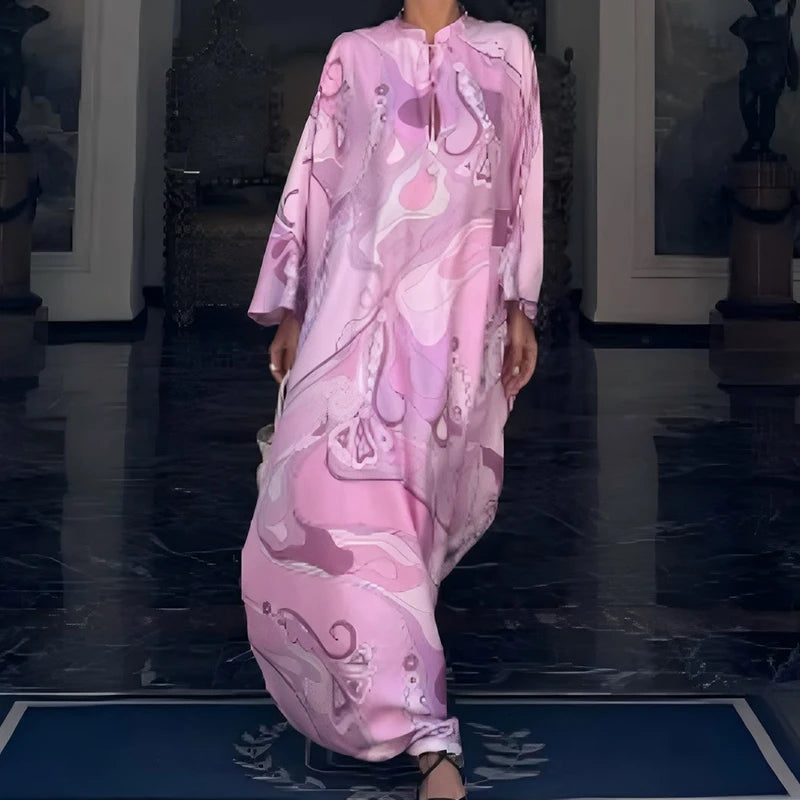 O-neck printed pink dress for summer vacations