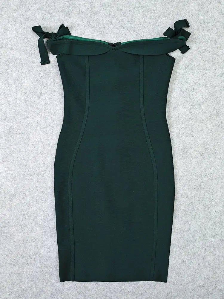 off shoulder green bandage mini dress for celebration events