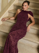 Off-shoulder lace evening dress in rich red for events and celebrations