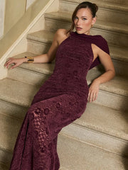 Off-shoulder lace evening dress in rich red for events and celebrations