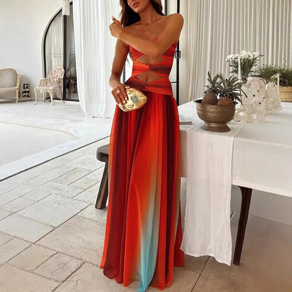 Ombre sleeveless maxi dress with twisted cutout details