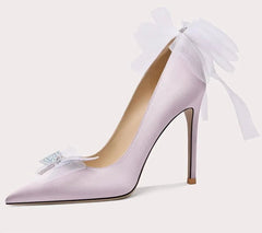 Organza flower pointed pumps in light purple